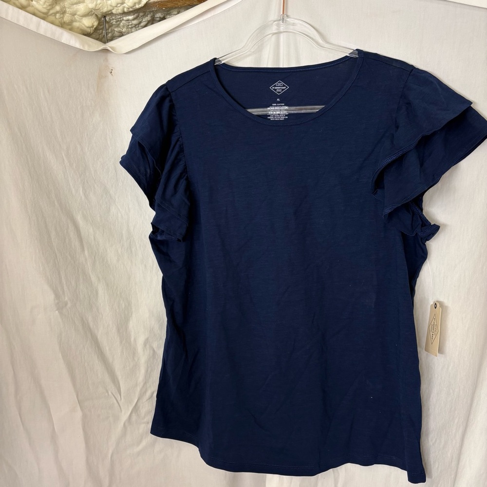 St. John's Bay navy blue ruffle sleeve top  Size XL